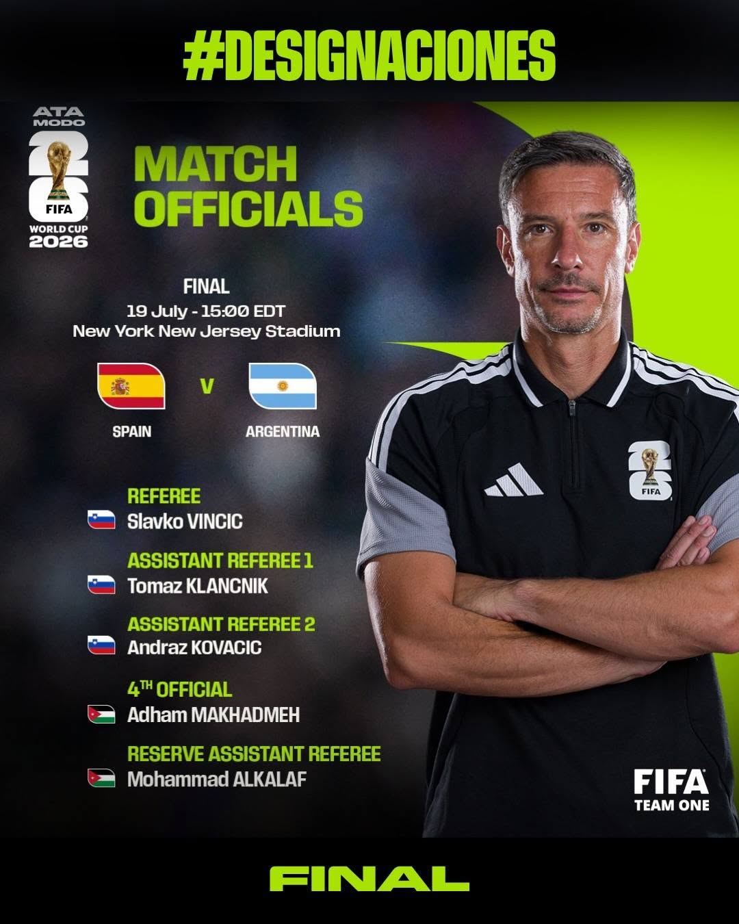 El réferi esloveno Slavko Vinčić dirigirá la final del Mundial.