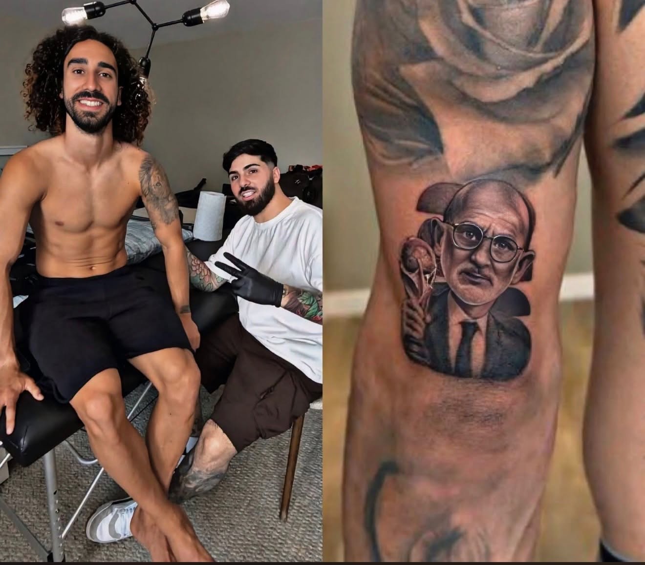 Cucurella cumple promesa y se tatúa el rostro del técnico de España.